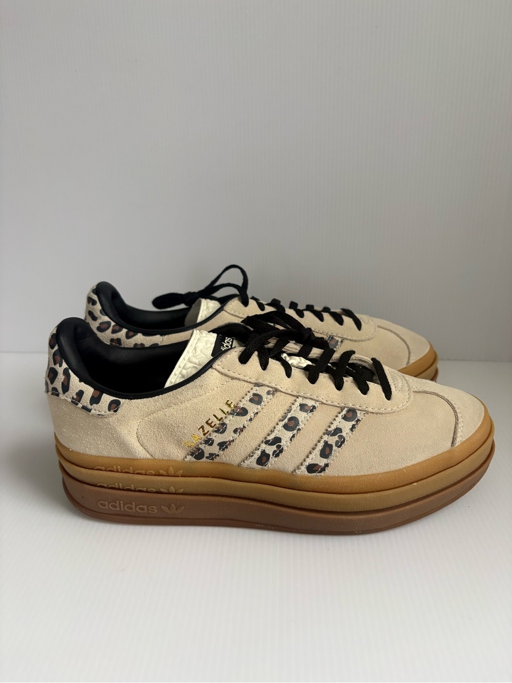 adidas Beige Suede Platform Sneakers with Leopard Accents size 7.5